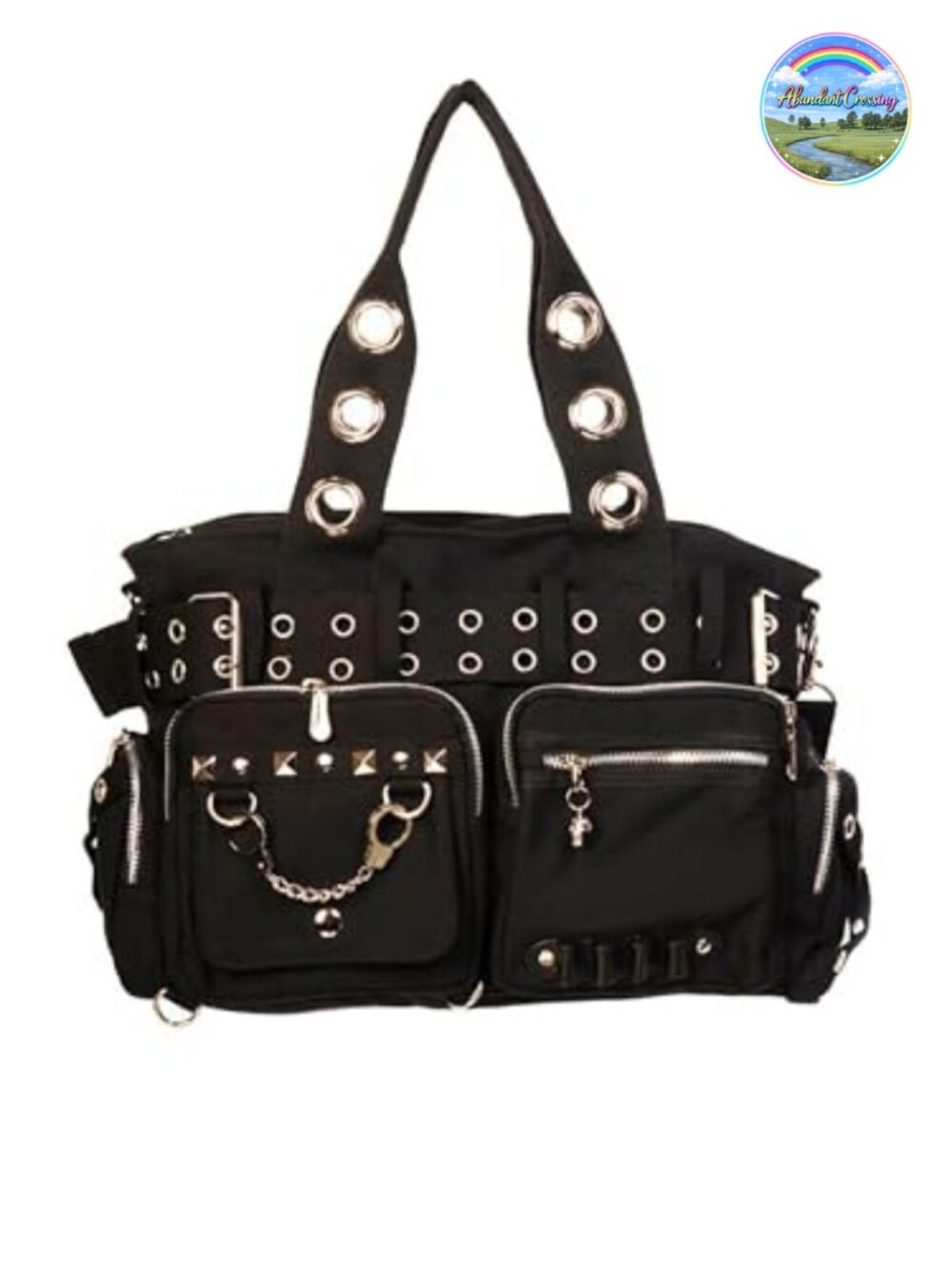 Goth Punk Rock Black Handbag with Handcuff Skull Charm